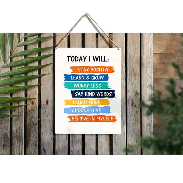Multicolor_Today_I_Will_Stay_Positive_Wood_Sign_Kids_Affirmation_Wooden_Signs_Rustic_Hanging_Plaque_Home_Wall_Art_"8_X_10",_Perfect_Sign_Wall_Decor_|_For_Nursery_Homeschool