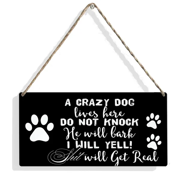 Multicolor_A_Crazy_Dog_Lives_Here_Do_Not_Knock_Wood_Sign_Dog_Lovers_Wooden_Signs_Rustic_Hanging_Plaque_Home_Wall_Art_12"_X_6"_Sign_Wall_Decor_|_For_Home