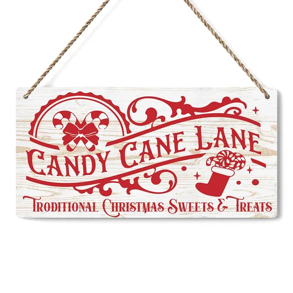 Multicolor_Candy_Cane_Lane_Retro_Traditional_Christmas_Sweets_And_Treats_Decorations_Wood_Sign_Winter_Decoration_Rustic_Hanging_Plaque_Home_Wall_Art_12"_X_6"_Sign_Wall_Decor_|_For_Farmhouse_Home_Kitchen