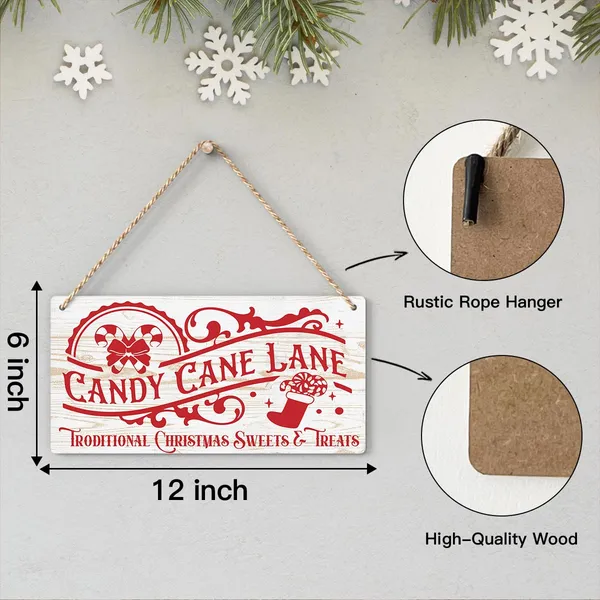 Multicolor_Candy_Cane_Lane_Retro_Traditional_Christmas_Sweets_And_Treats_Decorations_Wood_Sign_Winter_Decoration_Rustic_Hanging_Plaque_Home_Wall_Art_12"_X_6"_Sign_Wall_Decor_|_For_Farmhouse_Home_Kitchen