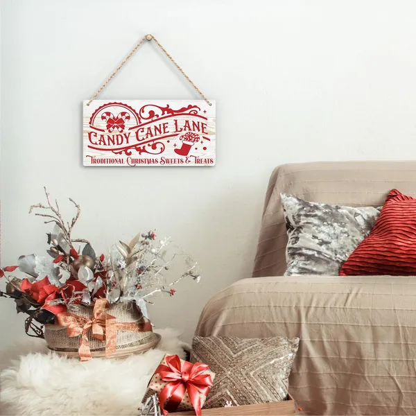 Multicolor_Candy_Cane_Lane_Retro_Traditional_Christmas_Sweets_And_Treats_Decorations_Wood_Sign_Winter_Decoration_Rustic_Hanging_Plaque_Home_Wall_Art_12"_X_6"_Sign_Wall_Decor_|_For_Farmhouse_Home_Kitchen