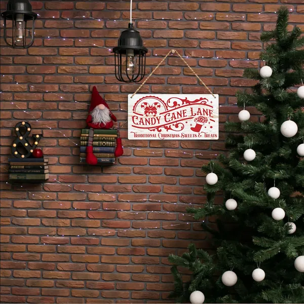 Multicolor_Candy_Cane_Lane_Retro_Traditional_Christmas_Sweets_And_Treats_Decorations_Wood_Sign_Winter_Decoration_Rustic_Hanging_Plaque_Home_Wall_Art_12"_X_6"_Sign_Wall_Decor_|_For_Farmhouse_Home_Kitchen