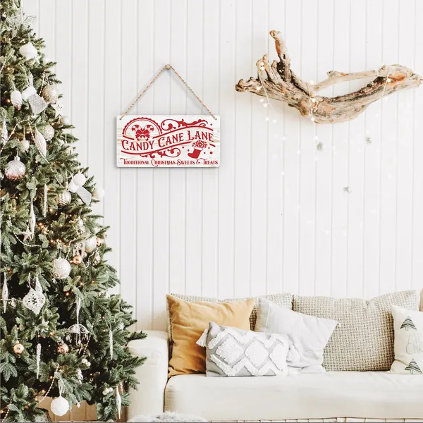 Multicolor_Candy_Cane_Lane_Retro_Traditional_Christmas_Sweets_And_Treats_Decorations_Wood_Sign_Winter_Decoration_Rustic_Hanging_Plaque_Home_Wall_Art_12"_X_6"_Sign_Wall_Decor_|_For_Farmhouse_Home_Kitchen