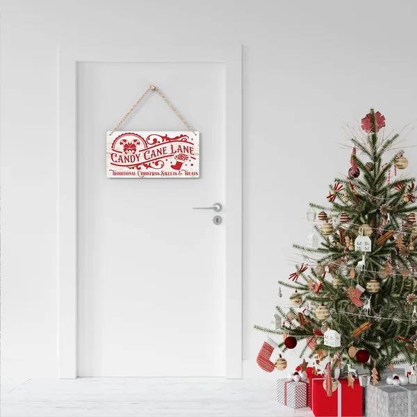 Multicolor_Candy_Cane_Lane_Retro_Traditional_Christmas_Sweets_And_Treats_Decorations_Wood_Sign_Winter_Decoration_Rustic_Hanging_Plaque_Home_Wall_Art_12"_X_6"_Sign_Wall_Decor_|_For_Farmhouse_Home_Kitchen