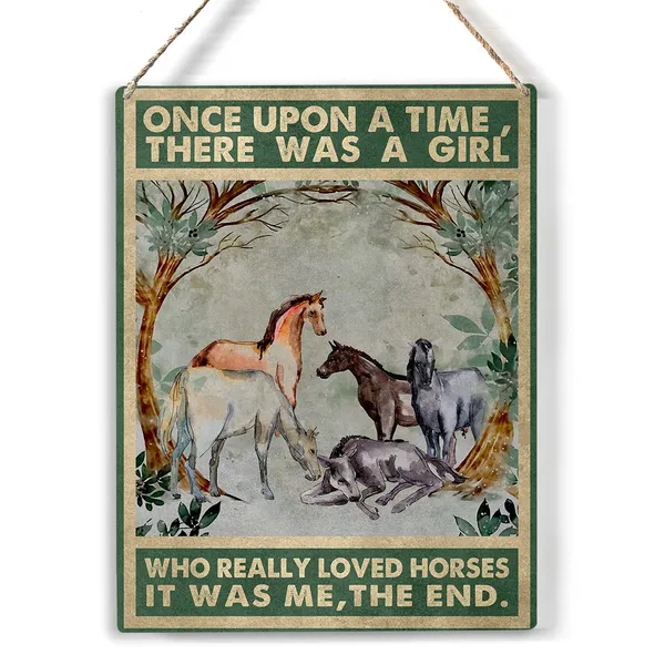 Multicolor_Retro_Once_Upon_A_Time_Girl_Horses_Wood_Sign_Horse_Wooden_Signs_Rustic_Hanging_Plaque_Home_Wall_Art_"8_X_10"_Perfect_Horse_Lover_Sign_Wall_Decor_|_For_Home