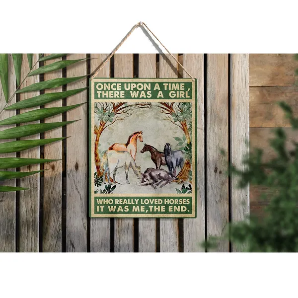 Multicolor_Retro_Once_Upon_A_Time_Girl_Horses_Wood_Sign_Horse_Wooden_Signs_Rustic_Hanging_Plaque_Home_Wall_Art_"8_X_10"_Perfect_Horse_Lover_Sign_Wall_Decor_|_For_Home