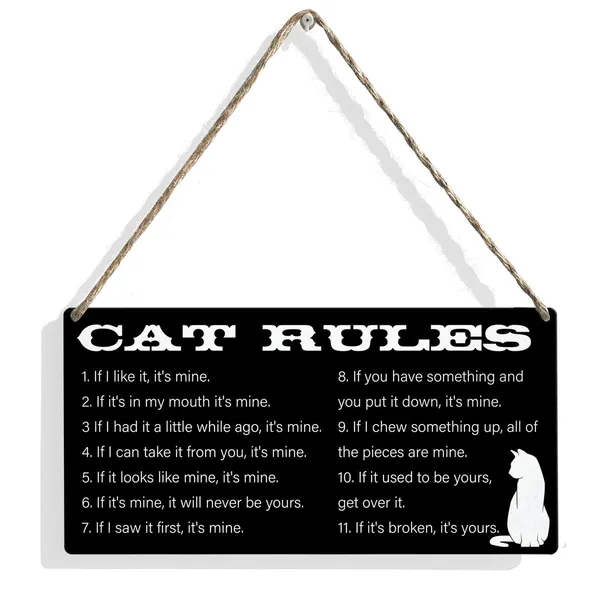 Multicolor_Cat_Rules_If_It'S_In_My_Mouth_It'S_Mine_Wood_Sign_Cat_Lovers_Wooden_Signs_Rustic_Hanging_Plaque_Home_Wall_Art_12"_X_6"_Sign_Wall_Decor_|_For_Home