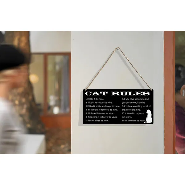 Multicolor_Cat_Rules_If_It'S_In_My_Mouth_It'S_Mine_Wood_Sign_Cat_Lovers_Wooden_Signs_Rustic_Hanging_Plaque_Home_Wall_Art_12"_X_6"_Sign_Wall_Decor_|_For_Home