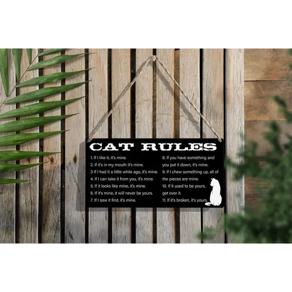 Multicolor_Cat_Rules_If_It'S_In_My_Mouth_It'S_Mine_Wood_Sign_Cat_Lovers_Wooden_Signs_Rustic_Hanging_Plaque_Home_Wall_Art_12"_X_6"_Sign_Wall_Decor_|_For_Home