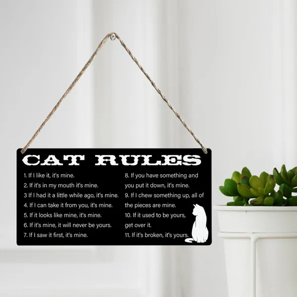 Multicolor_Cat_Rules_If_It'S_In_My_Mouth_It'S_Mine_Wood_Sign_Cat_Lovers_Wooden_Signs_Rustic_Hanging_Plaque_Home_Wall_Art_12"_X_6"_Sign_Wall_Decor_|_For_Home