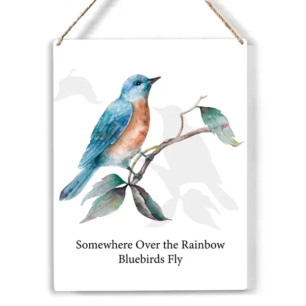 Multicolor_Somewhere_Over_The_Rainbow_Wood_Sign_Bluebirds_Wooden_Signs_Rustic_Hanging_Plaque_Home_Office_Wall_Art_"8_X_10"_Sign_Wall_Decor