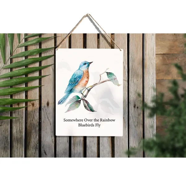 Multicolor_Somewhere_Over_The_Rainbow_Wood_Sign_Bluebirds_Wooden_Signs_Rustic_Hanging_Plaque_Home_Office_Wall_Art_"8_X_10"_Sign_Wall_Decor