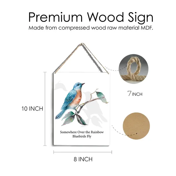 Multicolor_Somewhere_Over_The_Rainbow_Wood_Sign_Bluebirds_Wooden_Signs_Rustic_Hanging_Plaque_Home_Office_Wall_Art_"8_X_10"_Sign_Wall_Decor
