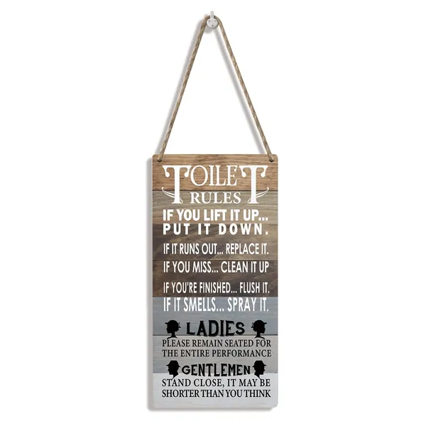 Multicolor_Toilet_Rules_If_It_Runs_Out_Replace_It_Wood_Sign_Bathroom_Wooden_Signs_Rustic_Hanging_Plaque_Home_Wall_Art_6"_X_12"_Sign_Wall_Decor_|_For_Home_Bathroom