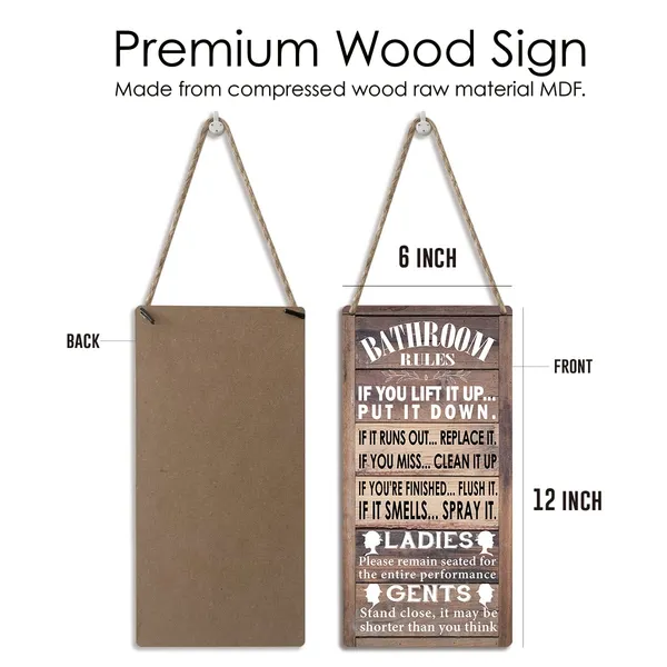 Multicolor_Bathroom_Rules_Wood_Sign_If_You_Lift_It_Up_Put_It_Down_Wooden_Signs_Rustic_Hanging_Plaque_Home_Wall_Art_6"_X_12"_Sign_Wall_Decor_|_For_Home_Bathroom
