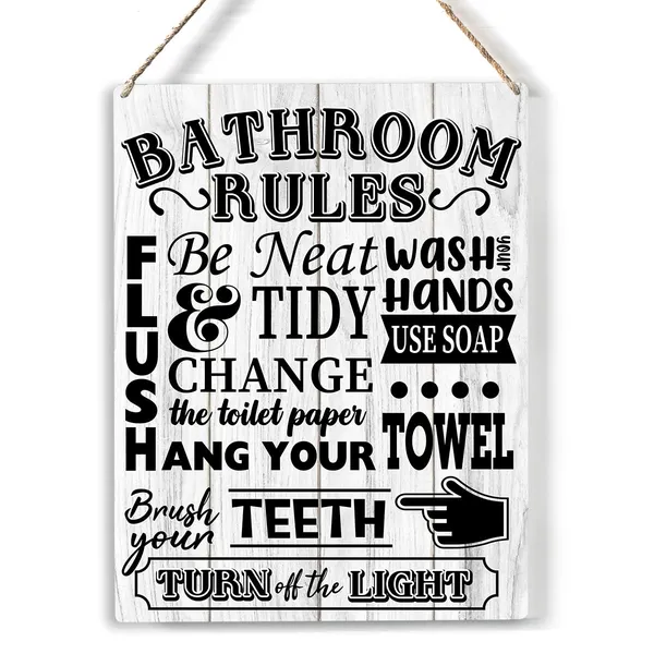 Multicolor_Bathroom_Rules_Wood_Sign_Wash_Your_Hands_Wooden_Signs_Rustic_Hanging_Plaque_Home_Wall_Art_8"_X_10"_Sign_Wall_Decor_|_For_Home_Bathroom