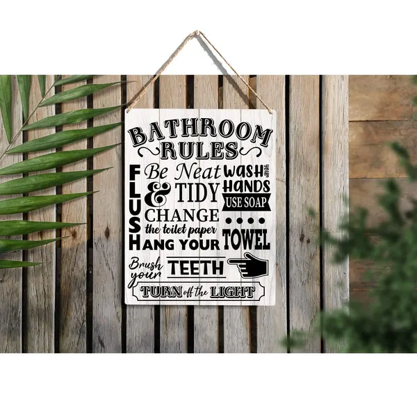 Multicolor_Bathroom_Rules_Wood_Sign_Wash_Your_Hands_Wooden_Signs_Rustic_Hanging_Plaque_Home_Wall_Art_8"_X_10"_Sign_Wall_Decor_|_For_Home_Bathroom