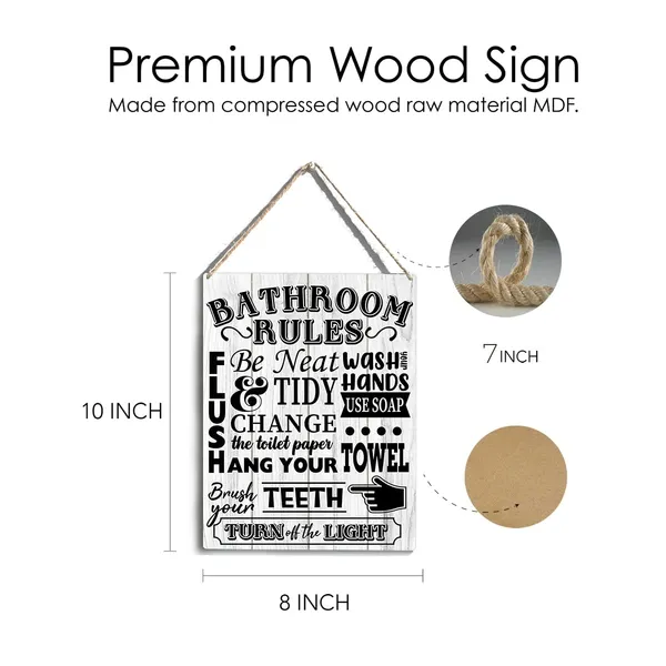 Multicolor_Bathroom_Rules_Wood_Sign_Wash_Your_Hands_Wooden_Signs_Rustic_Hanging_Plaque_Home_Wall_Art_8"_X_10"_Sign_Wall_Decor_|_For_Home_Bathroom
