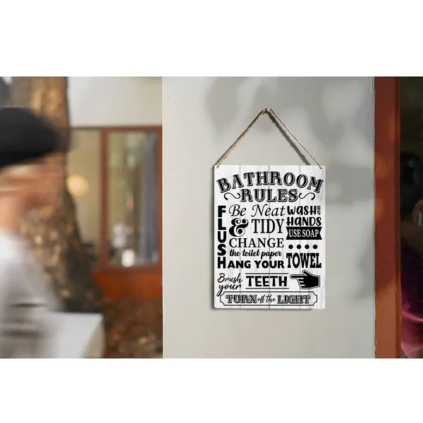 Multicolor_Bathroom_Rules_Wood_Sign_Wash_Your_Hands_Wooden_Signs_Rustic_Hanging_Plaque_Home_Wall_Art_8"_X_10"_Sign_Wall_Decor_|_For_Home_Bathroom