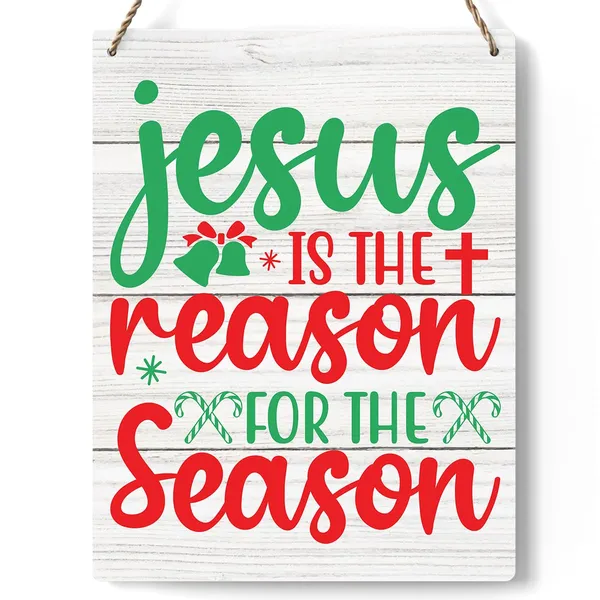 Multicolor_Christmas_Jesus_Is_The_Reason_|_For_The_Season_Hanging_Sign_Nativity_Cross_Decorations_Rustic_Hanging_Plaque_Home_Wall_Art_8"_X_10"_Sign_Wall_Decor_|_For_Farmhouse_Home_Kitchen