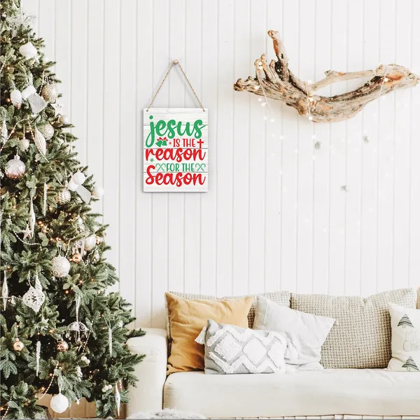 Multicolor_Christmas_Jesus_Is_The_Reason_|_For_The_Season_Hanging_Sign_Nativity_Cross_Decorations_Rustic_Hanging_Plaque_Home_Wall_Art_8"_X_10"_Sign_Wall_Decor_|_For_Farmhouse_Home_Kitchen