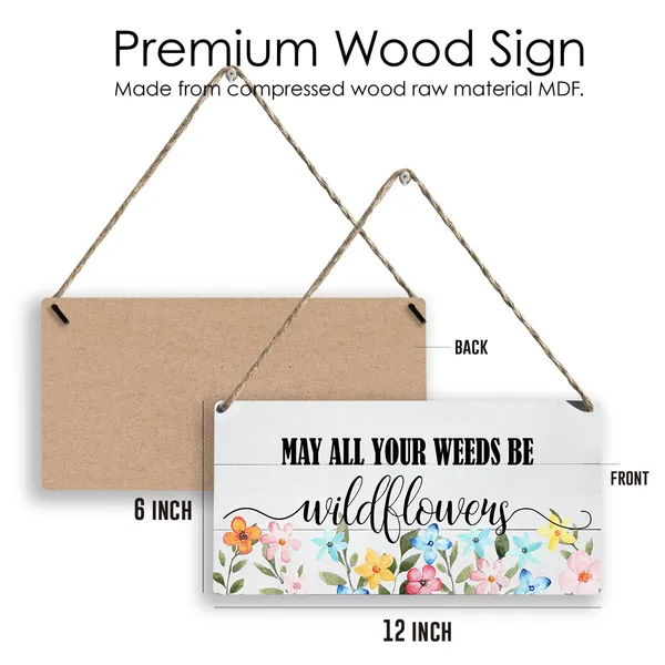 Multicolor_May_All_Your_Weeds_Be_Wildflowers_Wood_Sign_Colorful_Floral_Wooden_Signs_Rustic_Hanging_Plaque_Home_Wall_Art_12"_X_6"_Sign_Wall_Decor_|_For_Home