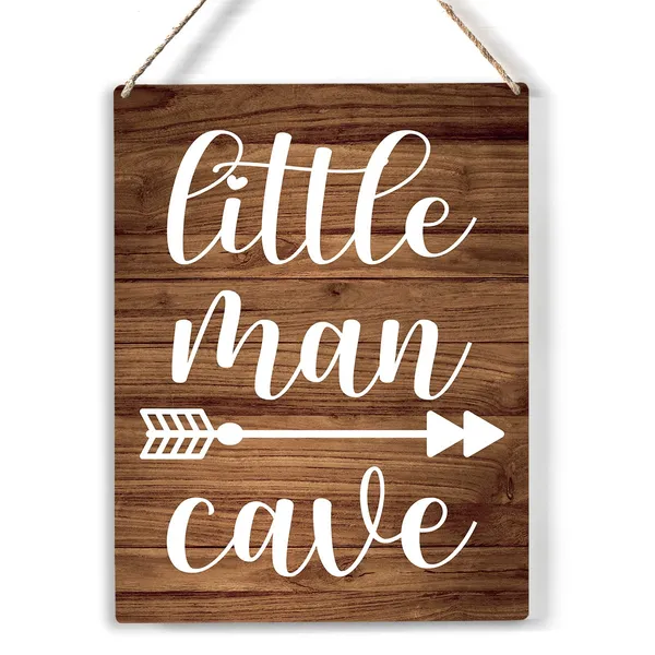 Multicolor_Little_Man_Cave_Wood_Sign_Man_Cave_Theme_Wooden_Signs_Rustic_Hanging_Plaque_Home_Wall_Art_8"_X_10"_Sign_Wall_Decor_|_For_Home_Kids_Bedroom