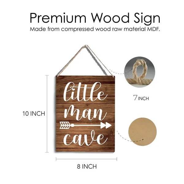 Multicolor_Little_Man_Cave_Wood_Sign_Man_Cave_Theme_Wooden_Signs_Rustic_Hanging_Plaque_Home_Wall_Art_8"_X_10"_Sign_Wall_Decor_|_For_Home_Kids_Bedroom