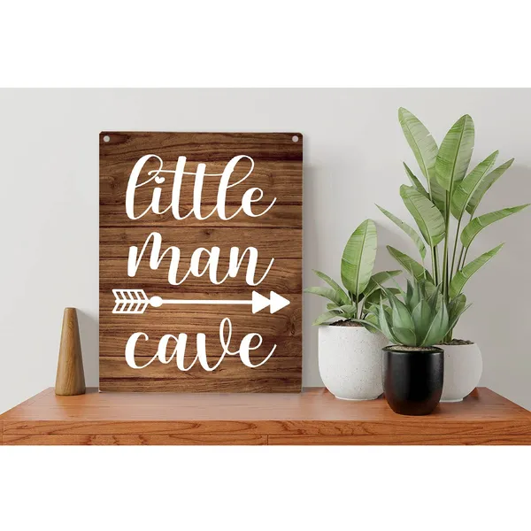 Multicolor_Little_Man_Cave_Wood_Sign_Man_Cave_Theme_Wooden_Signs_Rustic_Hanging_Plaque_Home_Wall_Art_8"_X_10"_Sign_Wall_Decor_|_For_Home_Kids_Bedroom