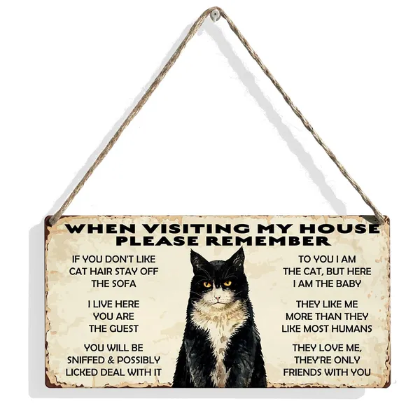 Multicolor_Retro_When_Visiting_My_House_Please_Remember_Wood_Sign_Cat_Wooden_Signs_Rustic_Hanging_Plaque_Home_Wall_Art_12"_X_6"_Sign_Wall_Decor_|_For_Home