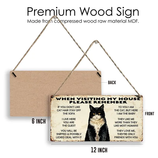 Multicolor_Retro_When_Visiting_My_House_Please_Remember_Wood_Sign_Cat_Wooden_Signs_Rustic_Hanging_Plaque_Home_Wall_Art_12"_X_6"_Sign_Wall_Decor_|_For_Home