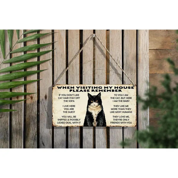 Multicolor_Retro_When_Visiting_My_House_Please_Remember_Wood_Sign_Cat_Wooden_Signs_Rustic_Hanging_Plaque_Home_Wall_Art_12"_X_6"_Sign_Wall_Decor_|_For_Home