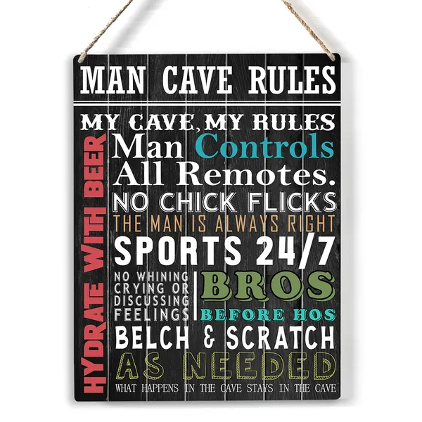 Multicolor_Man_Cave_Rules_No_Whining_Crying_Or_Discussing_Feelings_Wood_Sign_Man_Cave_Wooden_Signs_Rustic_Hanging_Plaque_Home_Wall_Art_8"_X_10"_Sign_Wall_Decor_|_For_Home