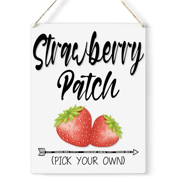 Multicolor_Strawberry_Patch_Wood_Sign_Summer_Strawberry_Wooden_Signs_Rustic_Hanging_Plaque_Home_Wall_Art_8"_X_10"_Sign_Wall_Decor_|_For_Home_Kitchen