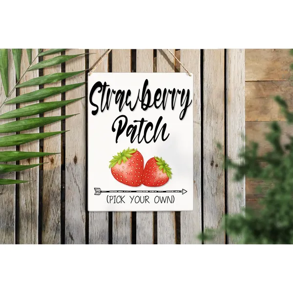 Multicolor_Strawberry_Patch_Wood_Sign_Summer_Strawberry_Wooden_Signs_Rustic_Hanging_Plaque_Home_Wall_Art_8"_X_10"_Sign_Wall_Decor_|_For_Home_Kitchen
