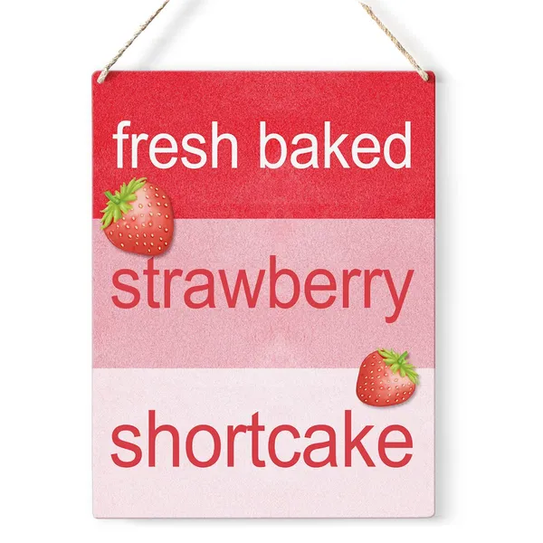 Multicolor_Kitchen_Strawberry_Wood_Sign_Fresh_Baked_Strawberry_Shortcake_Wooden_Signs_Rustic_Summer_Hanging_Plaque_Home_Wall_Art_8"_X_10"_Sign_Wall_Decor_|_For_Home_Kitchen