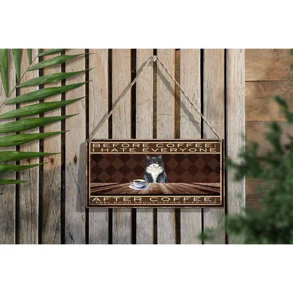 Multicolor_Be|_Fore_Coffee_I_Hate_Everyone_Wood_Sign_Cat_Coffee_Wooden_Signs_Rustic_Hanging_Plaque_Home_Wall_Art_12"_X_6"_Sign_Wall_Decor_|_For_Home_Kitchen
