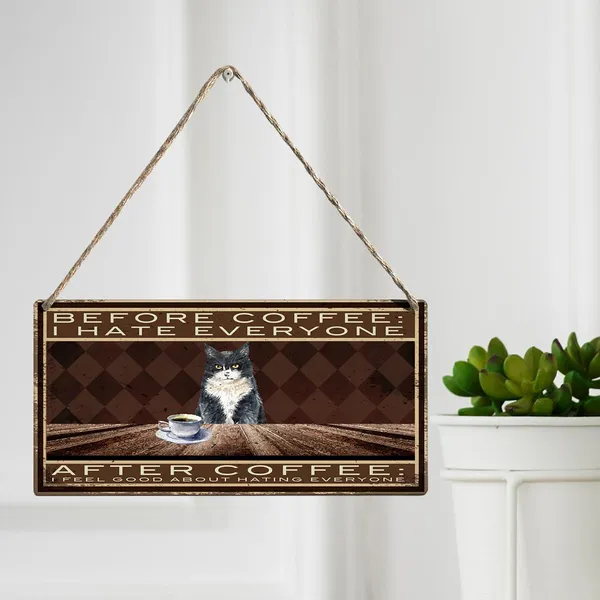 Multicolor_Be|_Fore_Coffee_I_Hate_Everyone_Wood_Sign_Cat_Coffee_Wooden_Signs_Rustic_Hanging_Plaque_Home_Wall_Art_12"_X_6"_Sign_Wall_Decor_|_For_Home_Kitchen