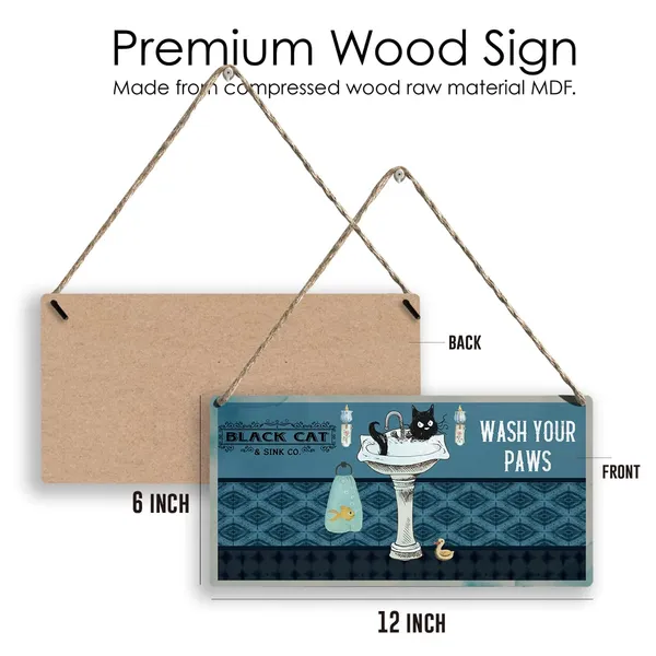 Multicolor_Black_Cat_Wash_Your_Paws_Wood_Sign_Black_Cat_Lovers_Wooden_Signs_Rustic_Hanging_Plaque_Home_Wall_Art_12"_X_6"_Sign_Wall_Decor_|_For_Home_Bathroom_Toilet