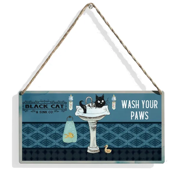 Multicolor_Black_Cat_Wash_Your_Paws_Wood_Sign_Black_Cat_Lovers_Wooden_Signs_Rustic_Hanging_Plaque_Home_Wall_Art_12"_X_6"_Sign_Wall_Decor_|_For_Home_Bathroom_Toilet