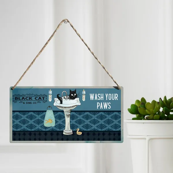 Multicolor_Black_Cat_Wash_Your_Paws_Wood_Sign_Black_Cat_Lovers_Wooden_Signs_Rustic_Hanging_Plaque_Home_Wall_Art_12"_X_6"_Sign_Wall_Decor_|_For_Home_Bathroom_Toilet