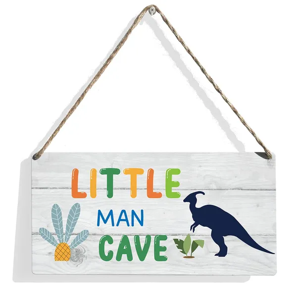Multicolor_Little_Man_Cave_Wood_Sign_Dinosaur_Wooden_Signs_Rustic_Hanging_Plaque_Home_Wall_Art_12"_X_6"_Sign_Wall_Decor_|_For_Home_Bedroom