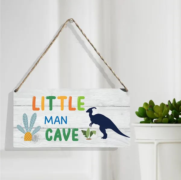 Multicolor_Little_Man_Cave_Wood_Sign_Dinosaur_Wooden_Signs_Rustic_Hanging_Plaque_Home_Wall_Art_12"_X_6"_Sign_Wall_Decor_|_For_Home_Bedroom