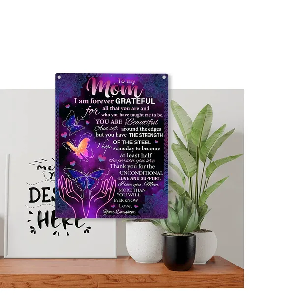 Multicolor_Butterfly_Mom_Wood_Sign_To_My_Mom_I_Am_|_Forever_Grateful_Wooden_Signs_Rustic_Hanging_Plaque_Home_Wall_Art_"8_X_10",_Perfect_Mother_Sign_Wall_Decor_|_For_Home_Bedroom