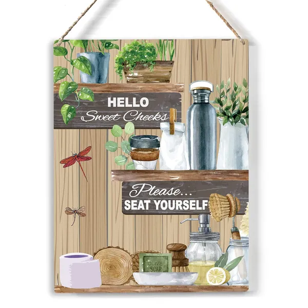 Multicolor_Rustic_Hello_Sweet_Cheeks_Please_Seat_Yourself_Wood_Sign_Bathroom_Wooden_Signs_Hanging_Plaque_Home_Wall_Art_"8_X_10",_Perfect_Sign_Wall_Decor_|_For_Home_Bathroom