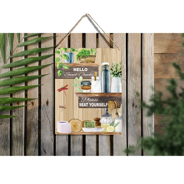 Multicolor_Rustic_Hello_Sweet_Cheeks_Please_Seat_Yourself_Wood_Sign_Bathroom_Wooden_Signs_Hanging_Plaque_Home_Wall_Art_"8_X_10",_Perfect_Sign_Wall_Decor_|_For_Home_Bathroom