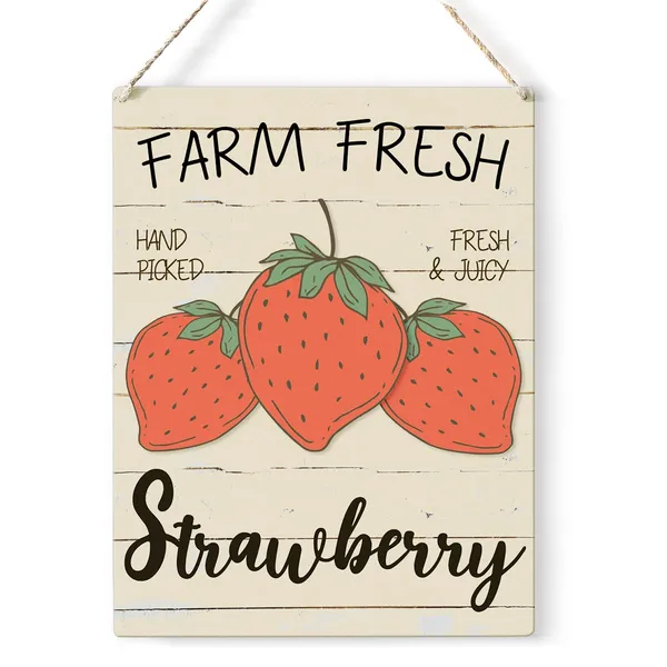 Multicolor_Farm_Fresh_Strawberry_Wood_Sign_Strawberry_Quote_Wooden_Signs_Rustic_Summer_Hanging_Plaque_Home_Wall_Art_8"_X_10"_Sign_Wall_Decor_|_For_Home_Kitchen