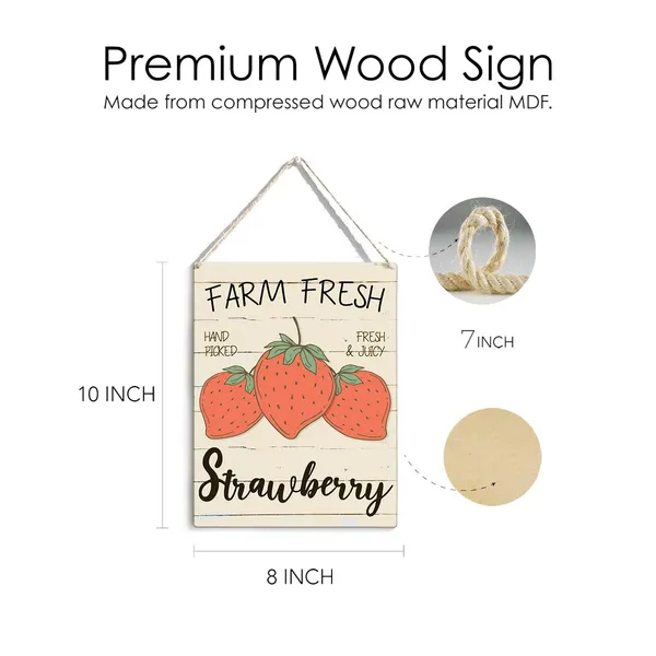 Multicolor_Farm_Fresh_Strawberry_Wood_Sign_Strawberry_Quote_Wooden_Signs_Rustic_Summer_Hanging_Plaque_Home_Wall_Art_8"_X_10"_Sign_Wall_Decor_|_For_Home_Kitchen