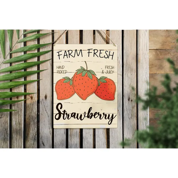 Multicolor_Farm_Fresh_Strawberry_Wood_Sign_Strawberry_Quote_Wooden_Signs_Rustic_Summer_Hanging_Plaque_Home_Wall_Art_8"_X_10"_Sign_Wall_Decor_|_For_Home_Kitchen