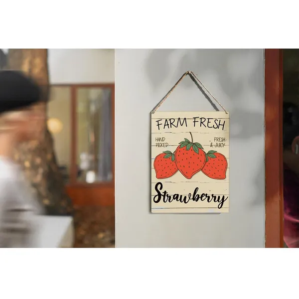 Multicolor_Farm_Fresh_Strawberry_Wood_Sign_Strawberry_Quote_Wooden_Signs_Rustic_Summer_Hanging_Plaque_Home_Wall_Art_8"_X_10"_Sign_Wall_Decor_|_For_Home_Kitchen